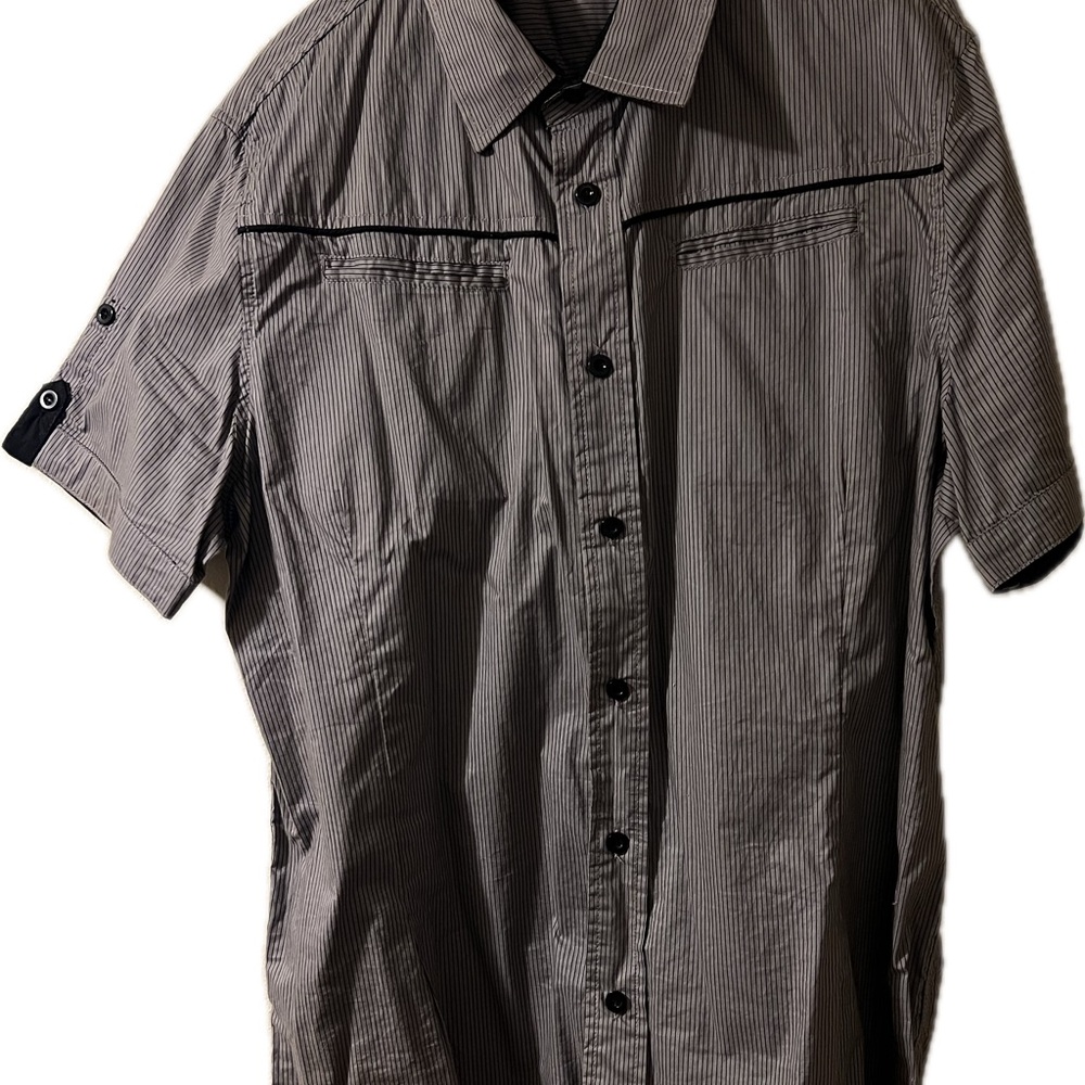 Men's Black Striped Casual Button Down Shirt (LIKE NEW)